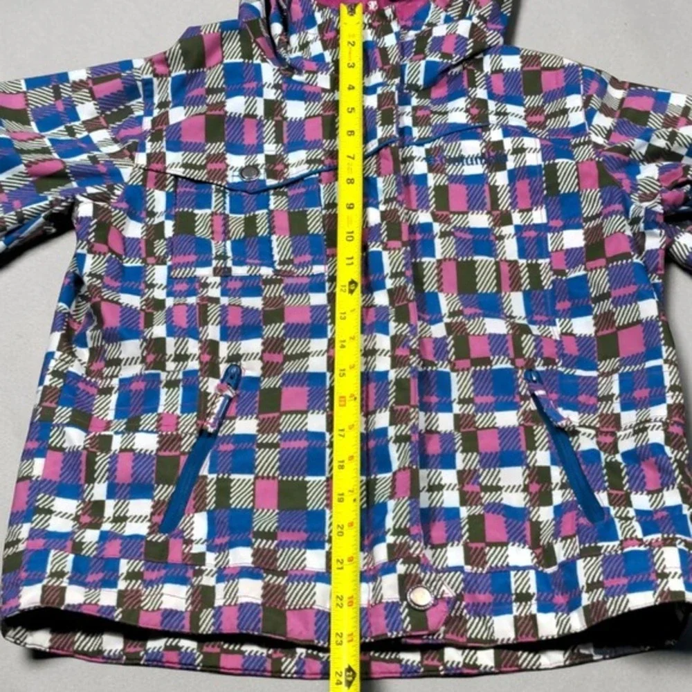 Columbia Youth Girls 10/12 Waterproof Rain Jacket Hooded Pink Blue Plaid SG 7424